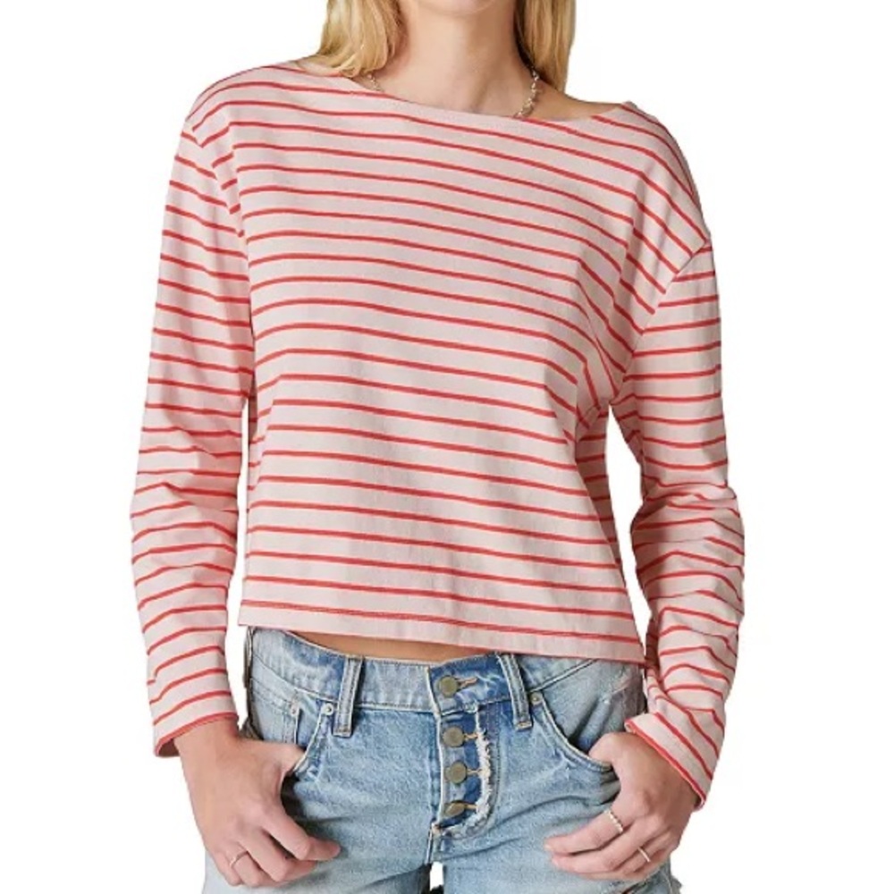 Lucky Brand Red and White Striped Long Sleeve Top